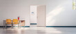 © john - Back to school. Classroom with an open door and empty white mockup wall background. 3D Rendering, 3D Illustration