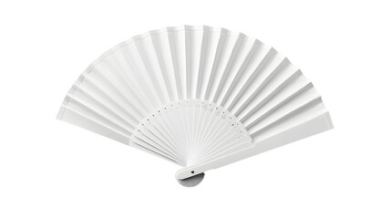 Mockup of a white folding hand fan set apart against a white background