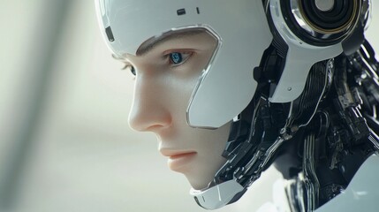 Poster - A robot with a white helmet and blue eyes