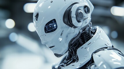 Poster - A robot with a white body and blue eyes