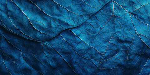 A blue leaf with a pattern of cracks and ridges