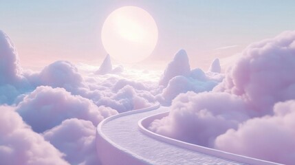 Wall Mural - 3D animated journey through white clouds