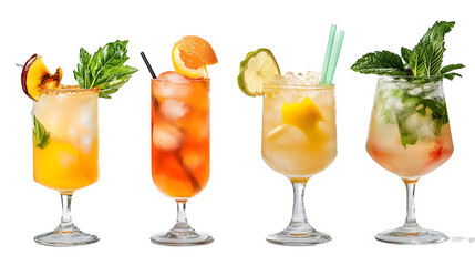 Sticker - Set of refreshing tropical cocktails garnished and served in different glasses on transparent background, perfect for summer parties