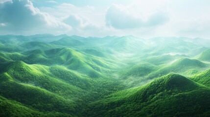 Poster - A lush green mountain range with a clear blue sky