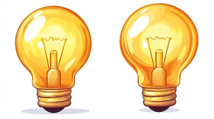 Wall Mural - two cartoon-style light bulbs glowing brightly, symbolizing ideas and creativity.
