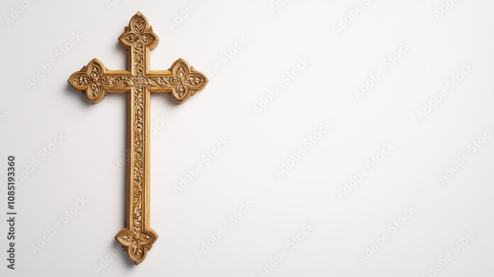 Ornate Eastern Orthodox cross with carved wood and gold filigree ...