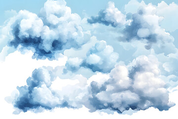 Wall Mural - illustration watercolor painted white clouds isolated on transparent background