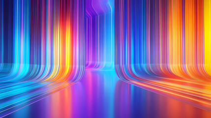 Poster - 3d render, abstract multicolor spectrum background, bright orange blue neon rays and colorful glowing lines