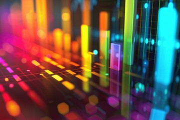Poster - Abstract bar graph with a colorful design is rapidly growing on a grid background