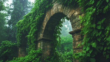 Poster - Ancient Stone Archway Covered in Ivy