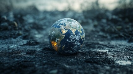 Poster - A small planet is sitting on a rocky surface