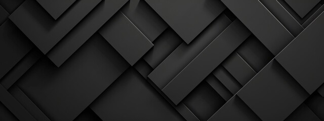 Aufkleber - Black Background with Diagonal Lines and Squares, Banner Template with White Space for Text. Minimalist Geometric Wallpaper with Copy Space on Black Background. Clean Modern Wallpaper.