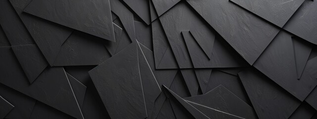 Poster - Black Background with Diamond Shapes and Lines, Banner Template with White Space for Text. Minimalist Abstract Wallpaper with Copy Space on Black Background. Elegant Modern Wallpaper.