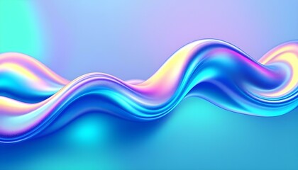 Poster - 3d holographic ribbon glass morphism wave line isolated on abstract background render. Iridescent curve liquid shape with colorful hologram gradient. Multicolored Glass Background
