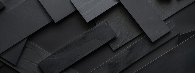 Aufkleber - Minimalist geometric shapes wallpaper on a black background. Banner template with white space for text, ideal for modern and professional design uses.
