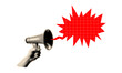 © Emma - Halftone loudspeaker in hand shouting in speech bubble,collage design element in trendy magazine style