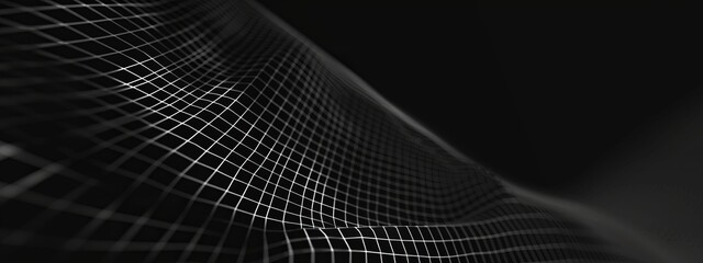Aufkleber - Black Background with Grid Lines and Dots, Banner Template with White Space for Text. Abstract Minimalist Wallpaper with Copy Space on Black Background. Stylish Modern Wallpaper.