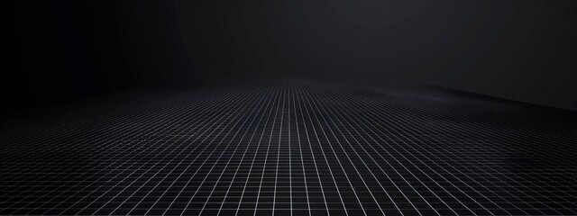Aufkleber - Black Background with Grid Lines and Shapes, Banner Template with White Space for Text. Abstract Minimalist Wallpaper with Copy Space on Black Background. Simple Modern Wallpaper.