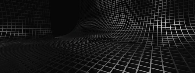 Aufkleber - Minimalist abstract geometric wallpaper featuring a grid pattern on a black background. Banner template with white space for text, perfect for modern and professional design uses.