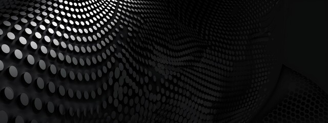 Poster - Black Background with Grid Patterns and Circles for Design Banner Template, Featuring Abstract Minimalist Wallpaper with Copy Space on Black Background