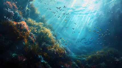  Dynamic Coral Reef Ecosystem with Colorful Marine Life in Crystal Clear Ocean