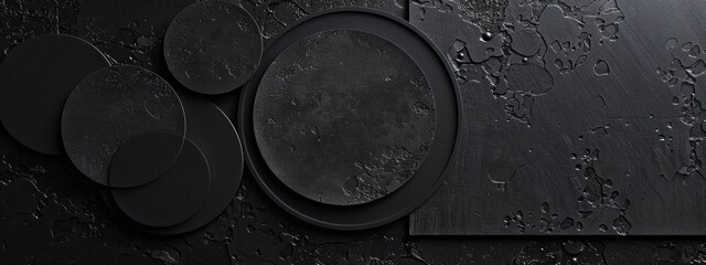 Poster - Black Background with Intersecting Rectangles and Lines, Banner Template with White Space for Text. Minimalist Geometric Wallpaper with Copy Space on Black Background. Contemporary Modern Wallpaper.