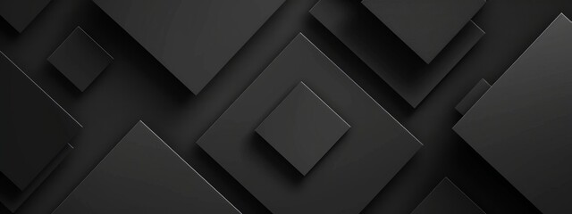 Aufkleber - Intersecting squares on a black background, minimalist design banner template with white space for text. Perfect for sleek and contemporary presentations, websites, and digital designs.