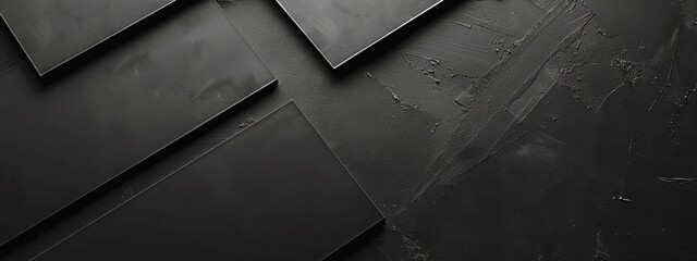 Aufkleber - Intersecting squares on a black background, minimalist design banner template with white space for text. Perfect for sleek and contemporary presentations, websites, and digital designs.