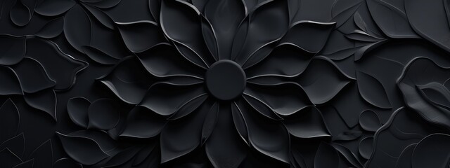 Aufkleber - Abstract minimalist wallpaper with intricate geometric details on black background. Ideal for modern design and banner templates with copy space in the center for text.