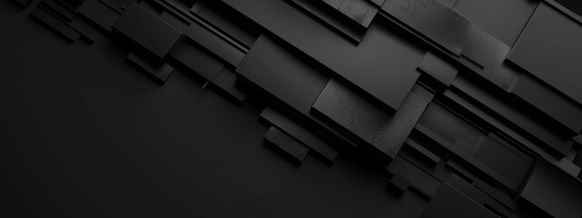 Poster - Intricate geometric elements on black background with copy space for design. Ideal for modern banner templates, abstract minimalist wallpaper, simple geometric modern wallpaper.