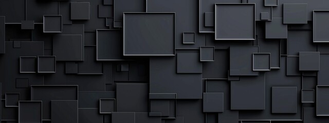 Poster - Black Background with Triangular Patterns and Squares for Design Banner Template, Featuring Abstract Minimalist Wallpaper with Copy Space on Black Background