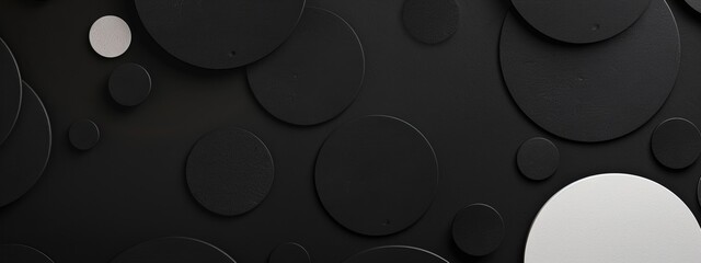 Aufkleber - Irregular Shapes and Circles on Black Background with White Center Space for Text. Geometric Minimalist Wallpaper for Unique and Modern Design.
