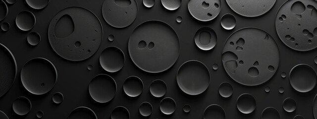 Aufkleber - Irregular Shapes and Circles on Black Background with White Center Space for Text. Geometric Minimalist Wallpaper for Unique and Modern Design.