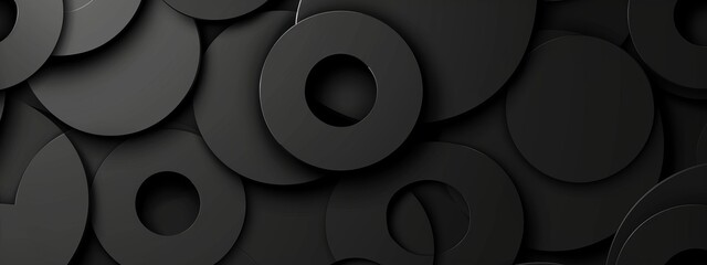 Aufkleber - Irregular Shapes and Circles on Black Background with White Center Space for Text. Geometric Minimalist Wallpaper for Unique and Modern Design.