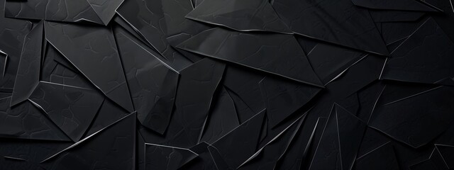 Aufkleber - Abstract Black Background with Irregular Shapes and Lines, Banner Template with White Space for Text. Geometric Minimalist Wallpaper with Copy Space on Black Background. Modern Wallpaper.