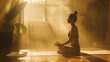 © filmanana - Woman meditating in sunlit room serene indoor yoga practice and mindfulness meditation