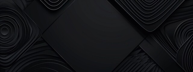 Poster - Photo of black background with linear geometric elements for design, banner template, white space in the center of the page for text. Clean and modern abstract wallpaper.