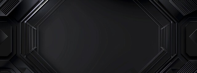 Aufkleber - Black Background with Linear Geometric Motifs and Elements for Design, Banner Template. White Space in the Center for Text, Modern Geometric Wallpaper with Copy Space for Stylish Visuals.