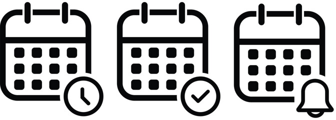 Wall Mural - Calendar icon. Calendar planner icon collection. Reminder organizer event signs. Calendar notification icon. Black and white calendar buttons
