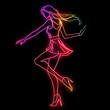 © Chanyapat - neon outline of dancing girl in minimalistic style, showcasing vibrant colors against black background, evokes sense of joy and movement
