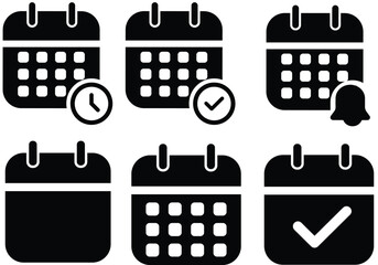 Wall Mural - Calendar icon. Calendar planner icon collection. Reminder organizer event signs. Calendar notification icon. Black and white calendar buttons
