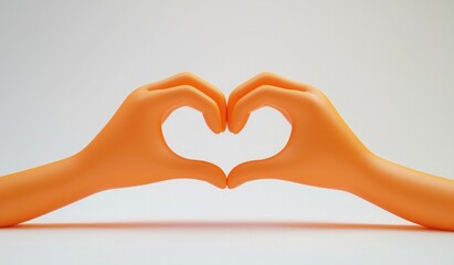 Wall Mural - 3D cartoon icon of two hands making a heart shape, white background