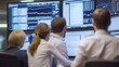 © WS Studio 1985 - Team of Financial Analysts Observing Stock Market Trends and Data with Monitors Showing Graphs, Charts, and Indicators in Modern Office Environment