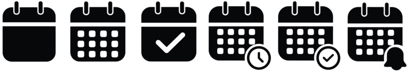 Wall Mural - Calendar icon. Calendar planner icon collection. Reminder organizer event signs. Calendar notification icon. Black and white calendar buttons
