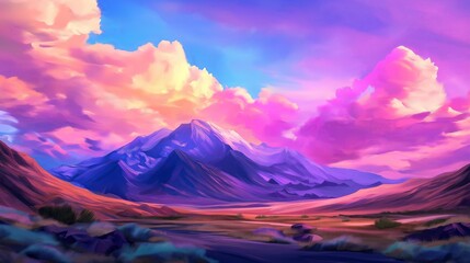 Wall Mural - Pastel Sunset Over a Calm Desert Landscap