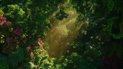 Wall Mural - Rainforest Canopy with Sunlight Filtering Through Leaves