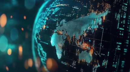 Poster - Futuristic Digital Globe with Connected Network and Illuminated Cities Representing Global Data Flow and Technological Innovation