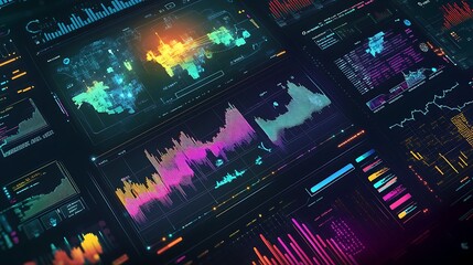 Poster - Futuristic Data Visualization:  Neon-lit Graphs and Charts on a Digital Interface