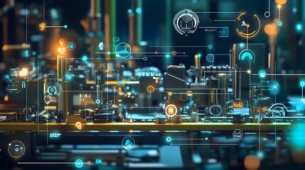 Poster - Futuristic Industrial Machinery with Integrated Data Visualization