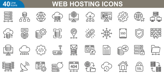 Wall Mural - web hosting icons set. vector illustration of server, cloud hosting, data center, security, and webs